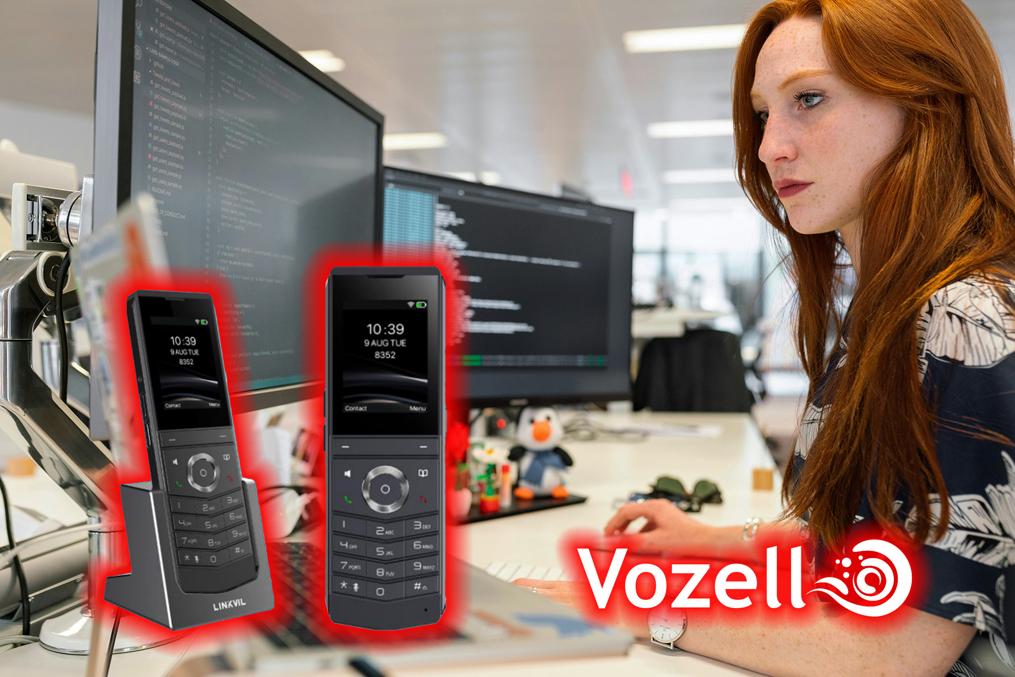 Vozell® Teléfono IP WiFi Portátil- Dispositivos de Comunicación de Alta Calidad, Resistente y Moderno