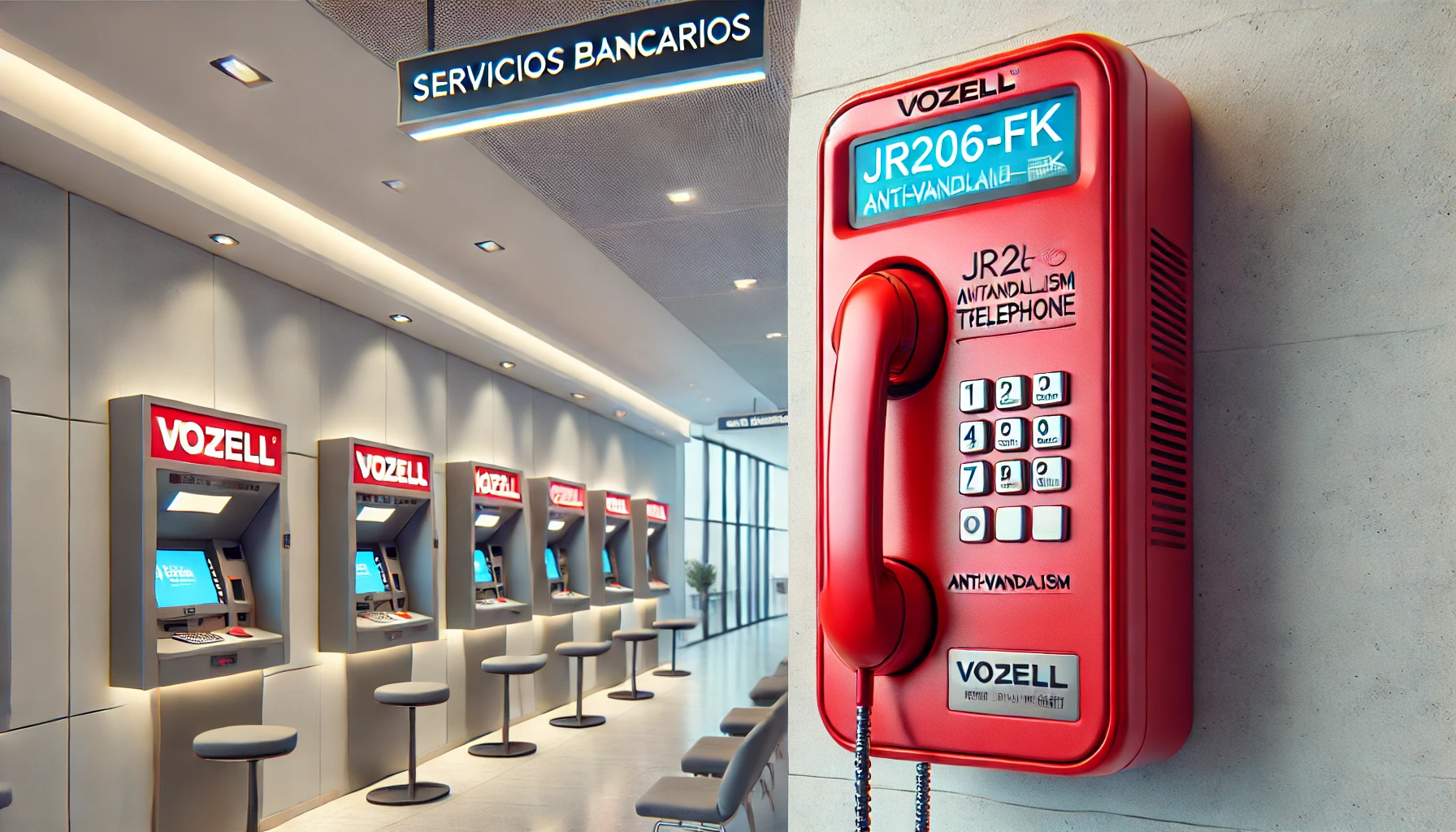 El Vozell® JR206-FK RED SIP es un teléfono antivandálico de alta resistencia, diseñado para aplicaciones en entornos críticos donde la robustez y durabilidad son esenciales. Este equipo ofrece una solución confiable para comunicación en lugares como bancos, hospitales, prisiones, estaciones de metro y áreas de estacionamiento, proporcionando conectividad segura incluso en condiciones ambientales adversas.
